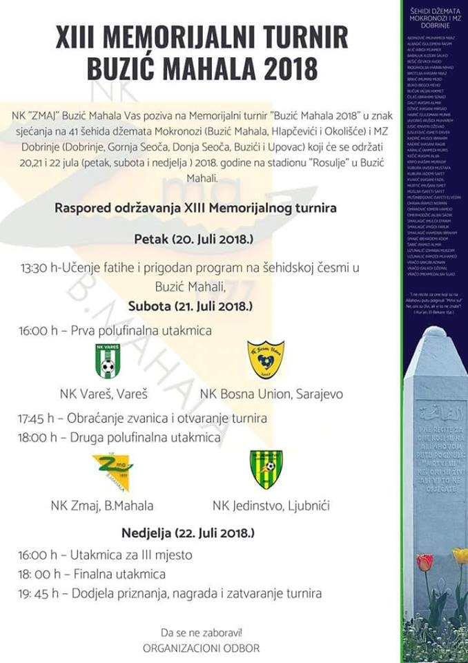 MINISTAR ČOLAKOVIĆ OTVORIO 13. MEMORIJALNI NOGOMETNI TURNIR U BUZIĆ MAHALI