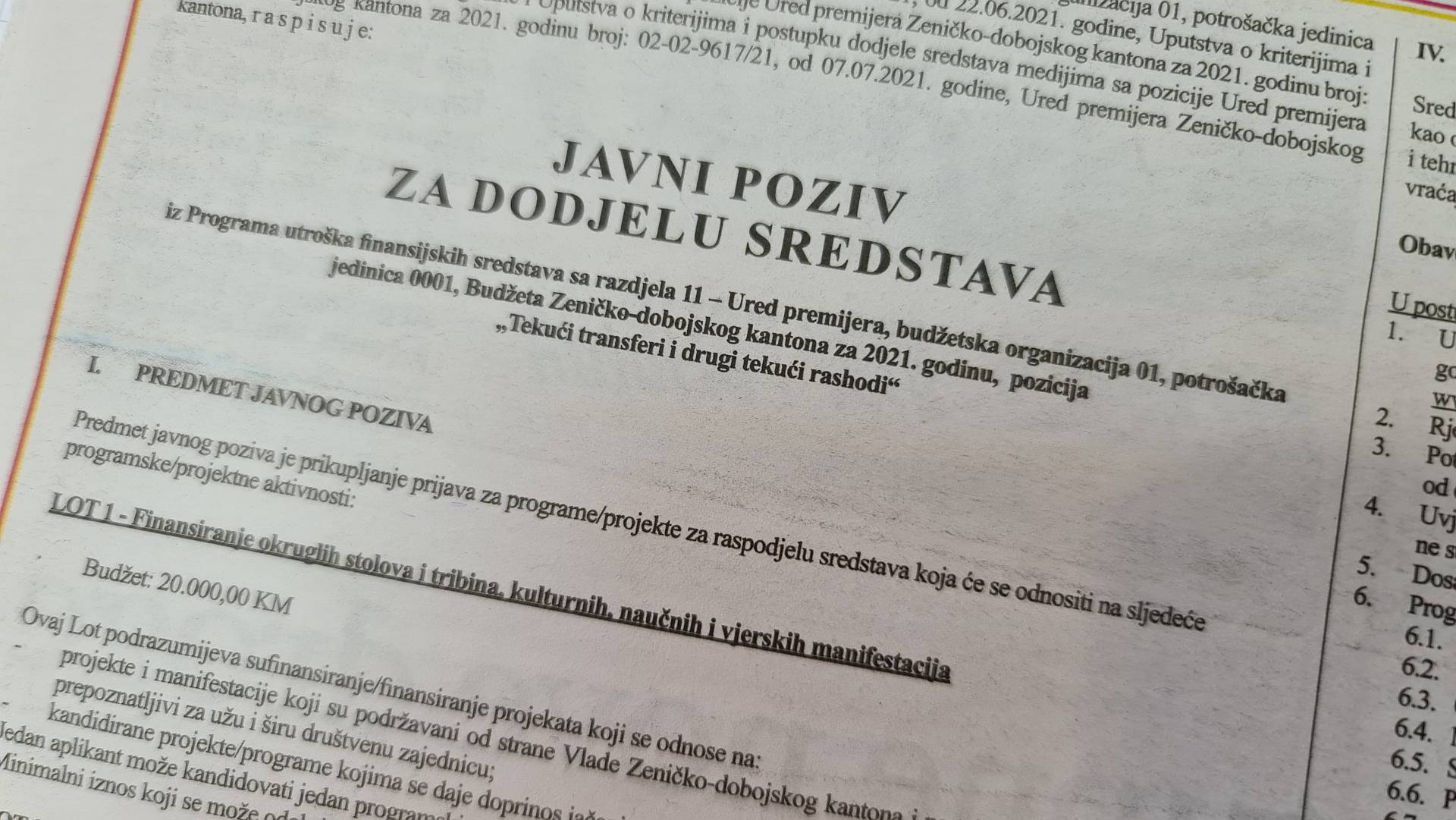 JAVNI POZIV ZA DODJELU FINANSIJSKIH SREDSTAVA MEDIJIMA I NEPROFITNIM ORGANIZACIJAMA