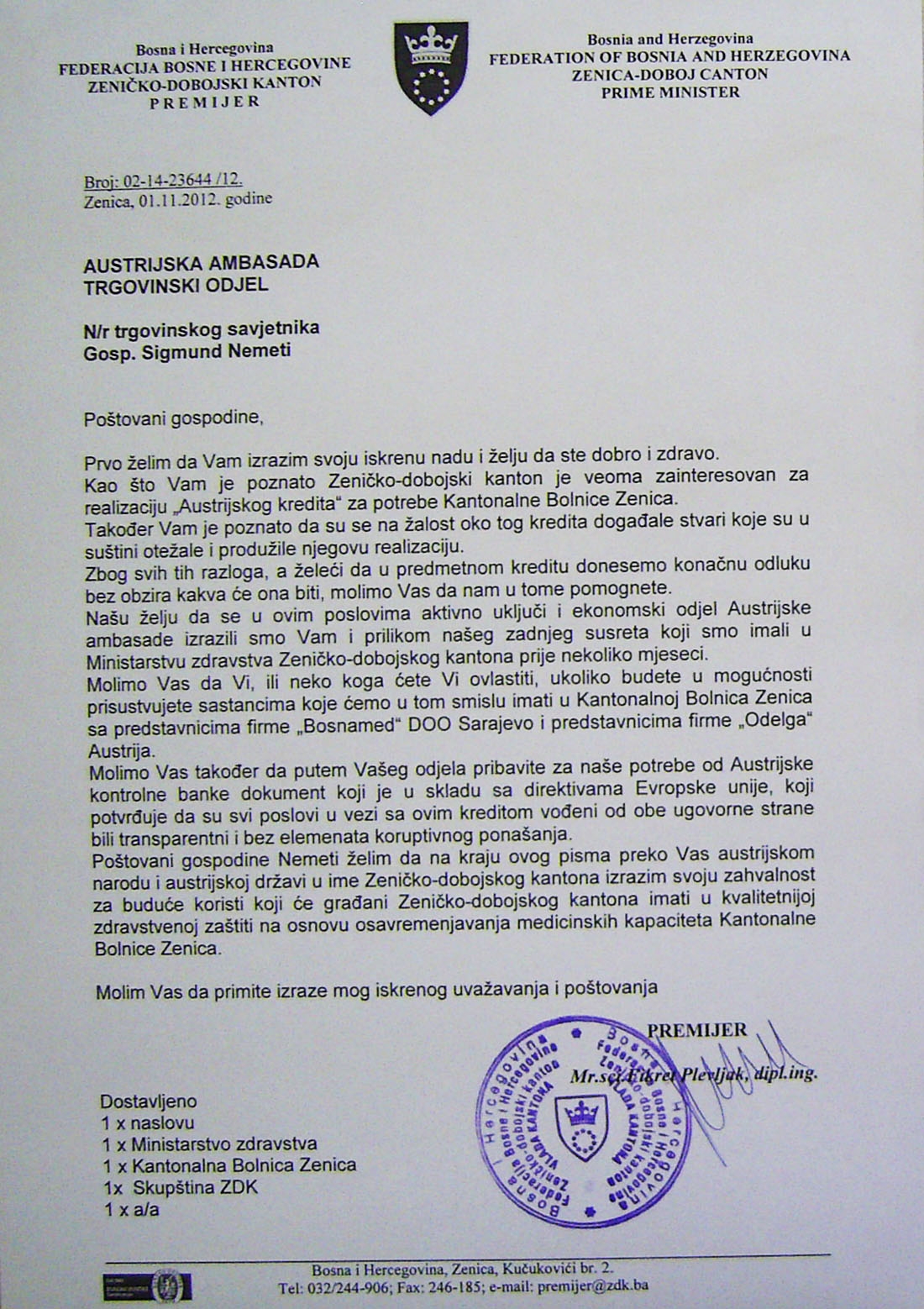 pismo premijera ZDK upućemo Austrijskoj ambasadi u BiH