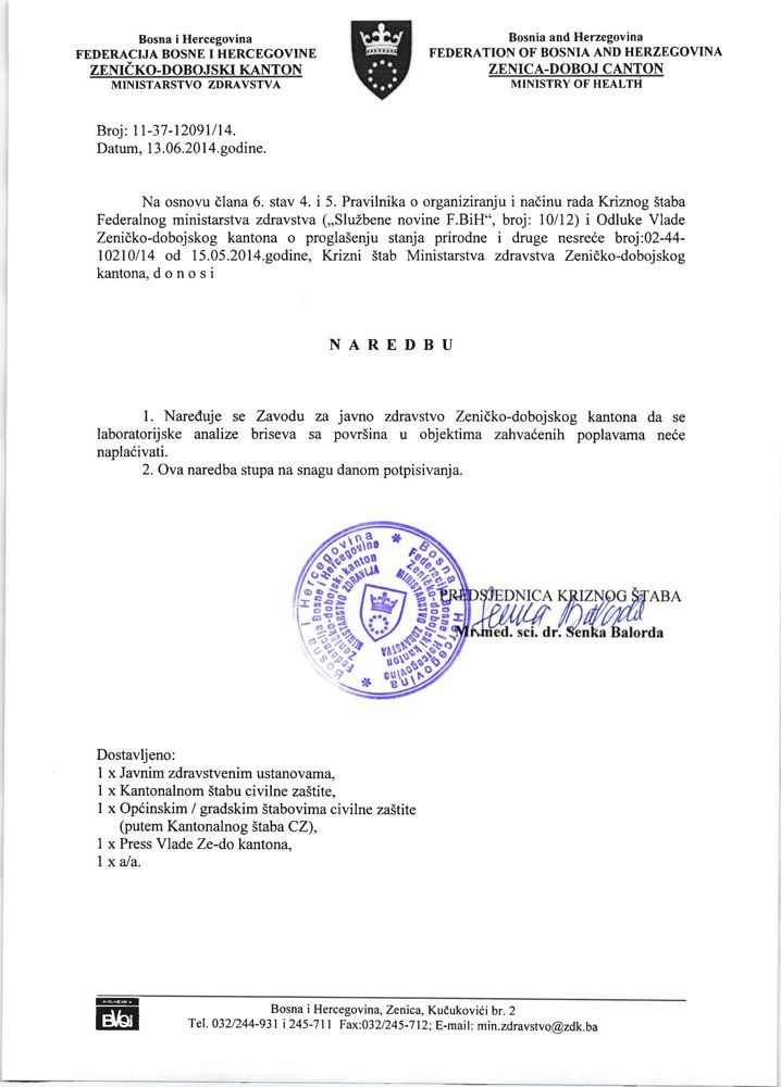 NAREDBA-LABORATORIJSKE ANALIZE BRISEVA